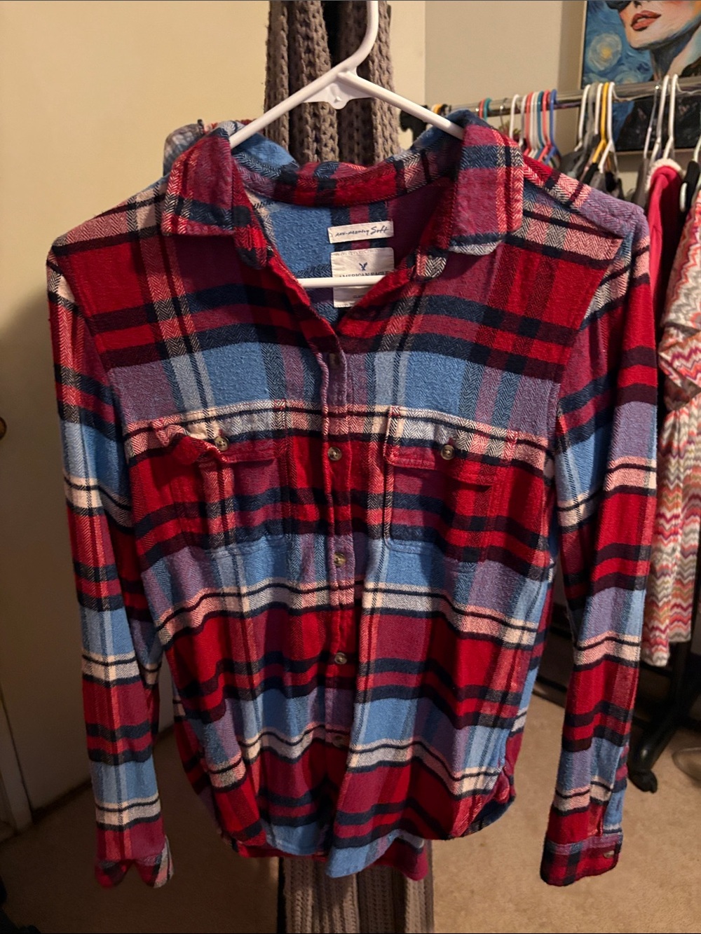 American Eagle Outfitters Red and Blue Plaid Kids Pajama Top
